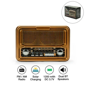 Vintage Design Bluetooth Speaker with Radio and Solar Panel